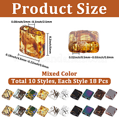 180個 10スタイル電気メッキガラスシードビーズ  2穴  正方形  ミックスカラー  5x4.5~5.5x2~2.5mm  穴：0.5~0.8mm  18個/スタイル&nbsp;SEED-PA0001-32