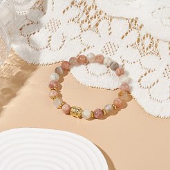 天然マルチムーンストーンと合金のブッダヘッド ビーズ ストレッチ ブレスレット  女性のためのアクセサリー用原石のアクセサリー  内径：2-3/8インチ（5.9~6.1cm）&nbsp;BJEW-JB08913-02