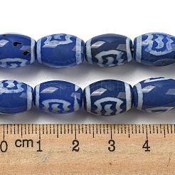 青いチベット風の DZI ビーズ 連売り  染め加工天然石瑪瑙ビーズ連売り  ライス  バット  13.5~14x10~10.5mm  穴：1mm  約25個/連  13.58インチ（34.5cm）&nbsp;TDZI-NH0001-C13-01