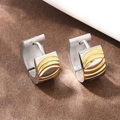 Two Tone 304 Stainless Steel Stripe Hoop Earrings&nbsp;EJEW-L307-04GP-03