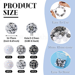 30 個 6 色の樹脂ラインストーンビーズ  ラウンド  ミックスカラー  16~17mm  穴：2~2.5mm  5個/カラー&nbsp;RESI-TA0004-71