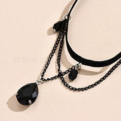 Glass Teardrop Tassel Alloy Chain Velvet Cord Anklets for Women&nbsp;FS-WGE307F-01