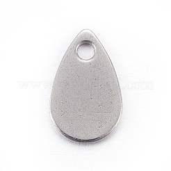 変色しないステンレススチールチャーム  ティアドロップ  空白タグのスタンプ  ステンレス鋼色  8x5x0.6mm  穴：1.2mm&nbsp;X-STAS-L211-02A-P