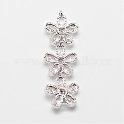真鍮製マイクロパヴェキュービックジルコニアコネクター  透明  花  プラチナ  42x14x5mm  穴：1.5mm&nbsp;ZIRC-A003-02P