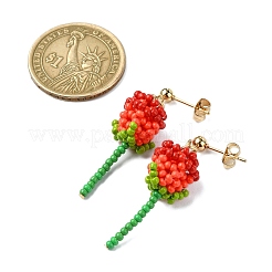 304 Stainless Steel Rose Glass Seed Beaded Dangle Stud Earrings&nbsp;EJEW-MZ00333-01