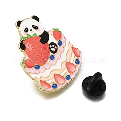 プリント合金エナメルピン  バックパック用合金ラペルピンバック  パンダとイチゴとブルーベリーのバースデーケーキ  ゴールドカラー  ピンク  33x29mm&nbsp;AL-CBA94E1-01C