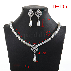 Alloy Rhinestone & Plastic Pearl Pendant Necklaces & Stud Dangle Earrings Sets&nbsp;FS-WGE3E8B-01