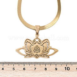 201 Stainless Steel Chakra Lotus Flower Hollow Pendant Necklaces&nbsp;NJEW-K283-29G