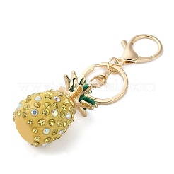 パイナップルプラスチックとラインストーンペンダントキーホルダー  合金パーツ  ライトゴールド  ライトカーキ  11.3cm&nbsp;LS-KEYC-G063-01A