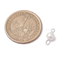 シワ加工のシェルパールラウンドコネクターチャーム  真鍮のループを有します  ホワイト  プラチナ  13x5.5mm  穴：3mmと1.6mm&nbsp;PALLOY-JF03824-02