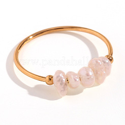 Nuggets Stainless Steel & Natural Freshwater Pearl Beads Finger Rings&nbsp;WG1BE4A-04