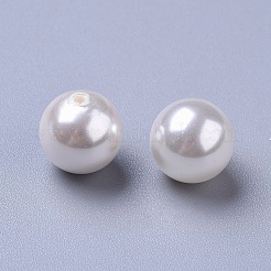 シェルパールビーズ  片穴ビーズ  洗練された  ラウンド  ホワイト  10mm  穴：1.2mm&nbsp;X-BSHE-L042-B02