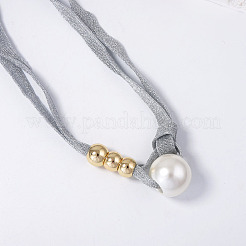 White Imitation Pearl Round Pendant Cloth Cord Necklaces with CCB Plastic Beads for Women&nbsp;WGDA1DD-01