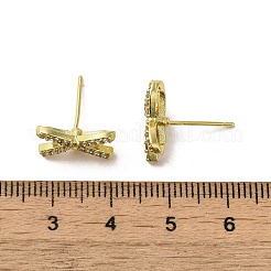 ラックメッキ真鍮＆キュービックジルコニアスタッドピアス金具  鉛フリー＆カドミウムフリー  長持ちメッキ  蝶結び  18KGP本金メッキ  7x14mm  穴：1.4mm  ピン：12x1mm&nbsp;KK-G487-09G
