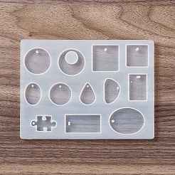 幾何学的な形とパズルのピースのペンダント シリコン型  レジン型  UVレジンDIY用  エポキシ樹脂イヤリングジュエリー作り  ホワイト  114x153x7mm  穴：2mm  2mm  3x2mm  内径：4x2mm&nbsp;X-DIY-D076-03