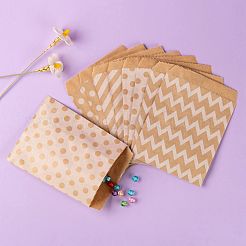 100個4模様環境に優しいクラフト紙袋  ハンドルなし  食品保存袋用  ギフトバッグ  ショッピングバッグ  斜めのストライプ/スター/水玉/波の模様  18x13cm  25個/模様&nbsp;CARB-LS0001-02A