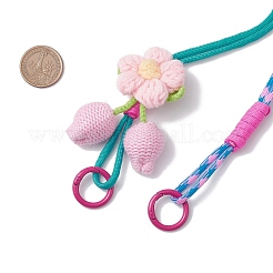 ポリエステル＆スパンデックスコードロープペンダント装飾  綿の花飾りと合金のスプリングゲートリング付き  ピンク  1045x19~39x21mm&nbsp;HJEW-JM04304-01