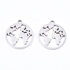 変色しない201ステンレススチールペンダント  レーザー切断  地球  ステンレス鋼色  17x15x1mm  穴：1.4mm&nbsp;STAS-T044-196P