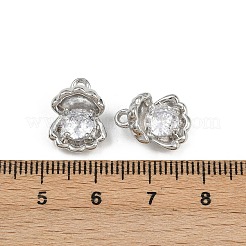 真鍮製マイクロパヴェキュービックジルコニアペンダント  貝殻の形のチャーム  プラチナ  14x11x6.5mm  穴：1.5mm&nbsp;KK-K407-05P