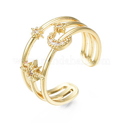 Sparkling Cubic Zirconia Moon & Star Cuff Ring&nbsp;RJEW-N035-065-NF