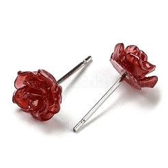Resin Rose Flower Stud Earrings with 316 Stainless Steel Pins&nbsp;EJEW-D070-01A