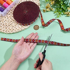 15ヤードのエスニックスタイルの刺繍ポリエステルリボン  ジャカードリボン  服飾材料  菱形模様  レッド  1/2インチ（13mm）&nbsp;OCOR-PH0006-86A