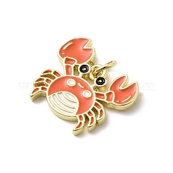 真鍮製エナメルペンダント  ラックめっき  長持ちメッキ  カドミウムフリー＆鉛フリー  18KGP本金メッキ  丸カン付き  カニ  16.5x18x1.5mm  穴：3mm&nbsp;KK-P338-03B-G