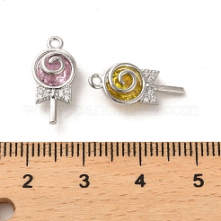 ガラスチャーム  真鍮パーツ  ロリポップ  プラチナメッキ  18x8x4.5mm  穴：1.4mm&nbsp;KK-P260-08P