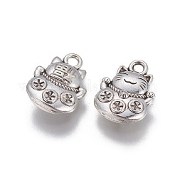 チベット風亜鉛合金ラッキーキティチャーム  まねきねこ/招き猫型  アンティークシルバー  15x11.5x4mm  穴：2mm&nbsp;X-PALLOY-ZN63199-AS