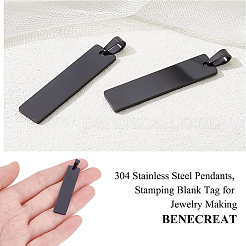 304ステンレススチールペンダント10個  空白タグのスタンプ  長方形  電気泳動黒  41x10x1mm  穴：4x7mm&nbsp;STAS-BC0003-27B