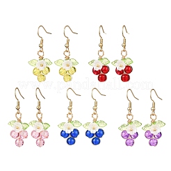 Flower with Round Acrylic & Glass Bead Dangle Earrings&nbsp;EJEW-JE06634