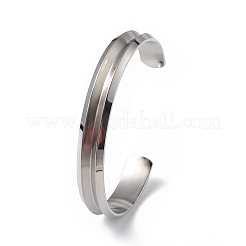 Non-Tarnish 304 Stainless Steel Grooved Open Cuff Bangle for Women&nbsp;BJEW-P294-01P