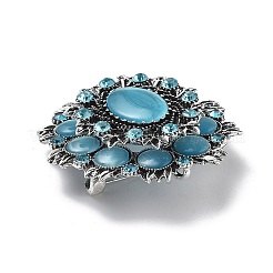 バロック様式の花の合金ラインストーンブローチ、猫の目付き  アンティークシルバー  49.5x47.5mm&nbsp;JEWB-Z034-08AS