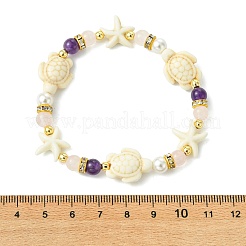 Shell Pearl & Natural & Synthetic Mixed Gemstone Beads Stretch Bracelets for Women&nbsp;BJEW-JB13898-02