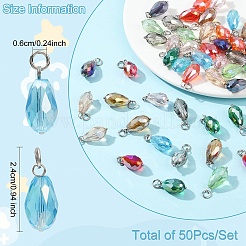 50個10色ガラスペンダント  踏み台  プラチナ真鍮と304ステンレススチールの金具付き  多面カット  ミックスカラー  24mm  5個/カラー&nbsp;PALLOY-YW00045