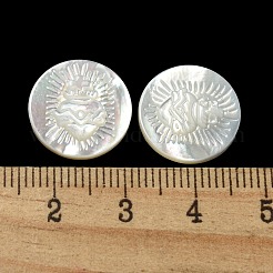 彫刻された天然の白い貝殻のカボション  フラットラウンド  乳白色  15x2~3mm&nbsp;SSHEL-N038-06B-08