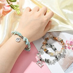 天然な混合宝石ビーズブレスレットを伸ばします  合金パーツ  チップ  1-3/4インチ（4.5cm）&nbsp;BJEW-JB03860