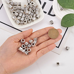 チベットスタイルのヨーロッパビーズ100種類10個  コラム  アンティークシルバー  8~10x7~9mm  穴：5~6mm  10個/スタイル&nbsp;FIND-KS0001-17