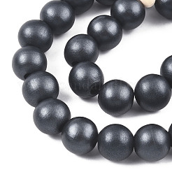 塗られた天然木のビーズ連売り  ラウンド  ブラック  15~16x14~15mm  穴：3.5~4.5mm  約25個/連  14.25インチ〜14.33インチ（36.2cm〜36.4cm）&nbsp;WOOD-S053-58A