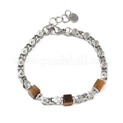 Natural Tiger Eye Link Chain Bracelets for Women&nbsp;BJEW-Z148-06P-03