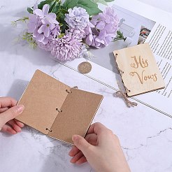 創造的な木製のグリーティングカード  結婚式の誓いの本  ジュートロープとクラフト紙で  単語の長方形  アンティークホワイト  105x75x2mm&nbsp;DIY-WH0349-171D