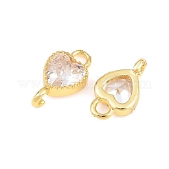 Brass Pave Cubic Zirconia Heart Links Connector Charms&nbsp;KK-K340-49G-05