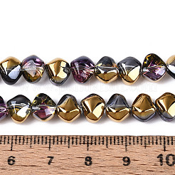 電気メッキ透明ガラスビーズ連売り  ナゲット  半分メッキ  カメリア  6.5x8x5mm  穴：0.9~1mm  約99~101個/連  24.61~25.39インチ（62.5~64.5cm）&nbsp;EGLA-N017-05A-A10