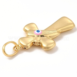 真鍮チャーム  エナメル  18KGP本金メッキ  長持ちメッキ  ナザールボンジュウのチャーム入り十字架  ミックスカラー  40x26x7mm  穴：10x7mm&nbsp;KK-E076-02G