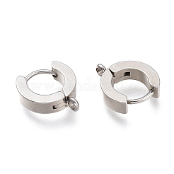 変色しにくい 304 ステンレススチール ハギー フープ イヤリング 金具  垂直ループ付き  リング  ステンレス鋼色  12x9x4mm  穴：1.8mm  ピン：1mm&nbsp;X-STAS-I167-01C-P