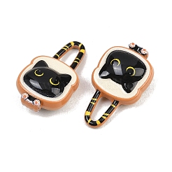 合金ペンダント  猫の形をしたトーストのチャーム  焼き付け塗料  ブラック  20x12x6mm  穴：3mm&nbsp;FIND-E055-04C