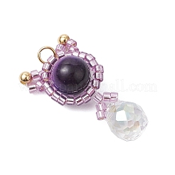 Natural Mixed Gemstone & Handmade Glass Seed Beaded Cat Shape Pendants&nbsp;PALLOY-MZ00488