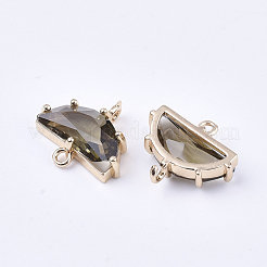 透明ガラスリンクコネクター  真鍮パーツ  多面カット  半円  ライトゴールド  オリーブ  14x16x5mm  穴：1.2mm&nbsp;X-GLAA-T007-16A