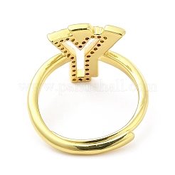Mixed Color Enamel Initial Letter Adjustable Ring with Clear Cubic Zirconia&nbsp;RJEW-P045-01G-Y