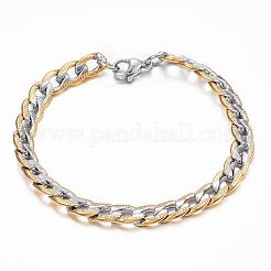 304ステンレススチールジュエリーセット  テクスチャ加工されたカーブチェーンのブレスレット＆ネックレス  カニカン付き  ゴールデン·ステンレス鋼色  23.62インチ（60cm）  8-1/4インチ（210mm）&nbsp;SJEW-H067-16GP